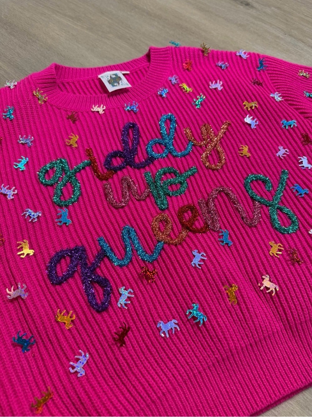 Queen Of Sparkles Pink Giddy Up Queens
Sweater Medium with Horse Sequins